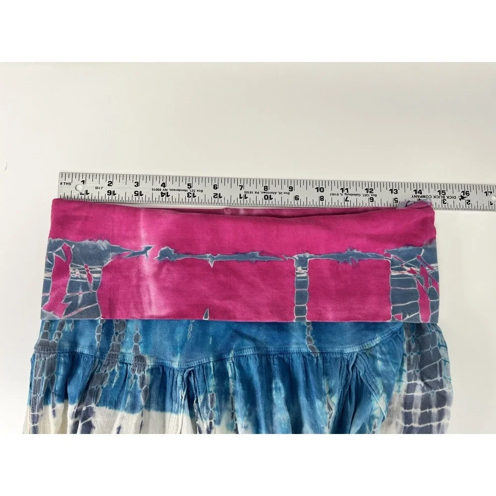 Y2K Tie Dye Maxi Skirt Medium Handkerchief Boho Festival Pink Blue Fairy Whimsy